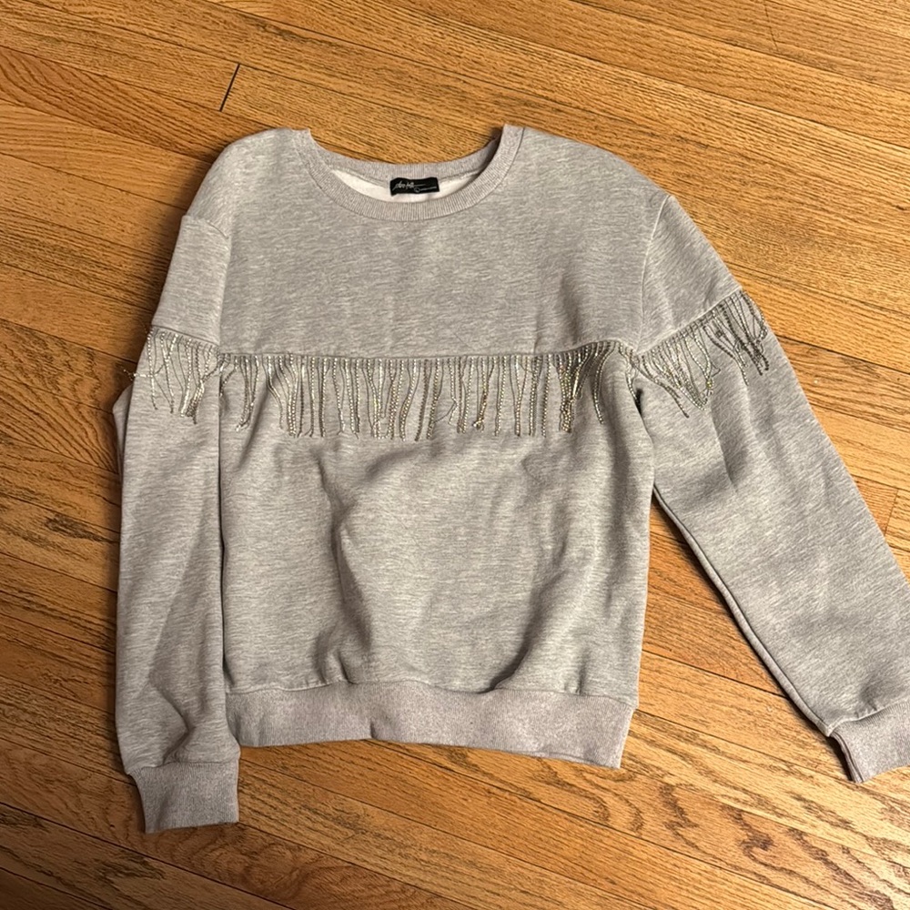 Gray Rhinestone Fringe sweatshirt